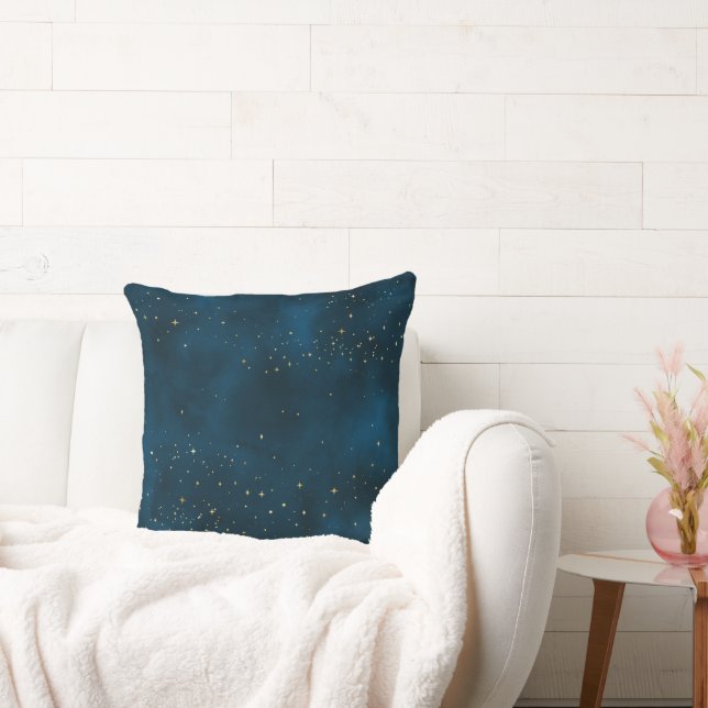 Blue and Gold Starry Night  Throw Pillow (Couch)