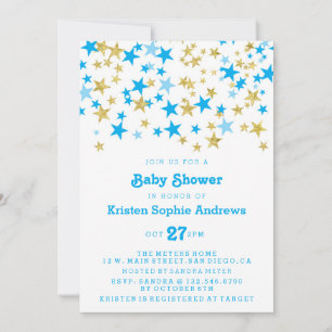 Blue and Gold Stars Baby Shower Sprinkle Invitation