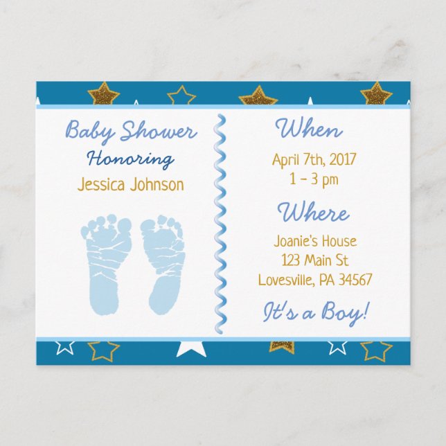 Blue and Gold Stars Boy's Baby Shower Invitations (Front)