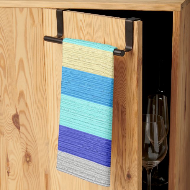 Blue and Gold Striped  Kitchen Towel (Thirds Fold)
