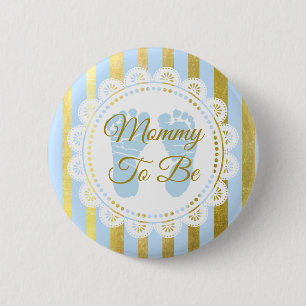 Blue and Gold Striped Mommy to Be Button