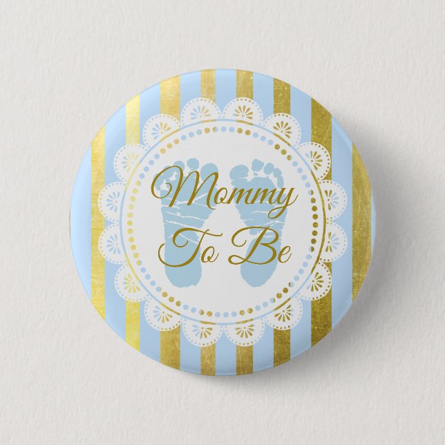 Blue and Gold Striped Mommy to Be Button (Front)