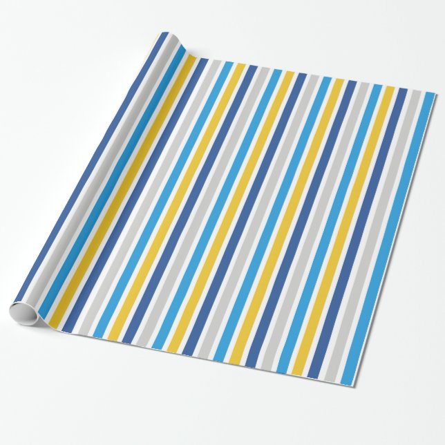 Blue and Gold Stripes Wrapping Paper (Unrolled)