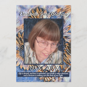 Blue and Gold Sunflower Art Photo Funeral Program