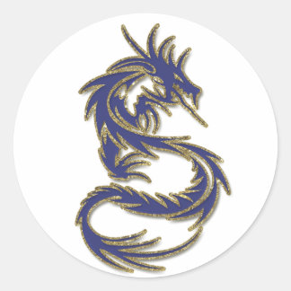 Blue and Gold Tattoo Dragon Classic Round Sticker