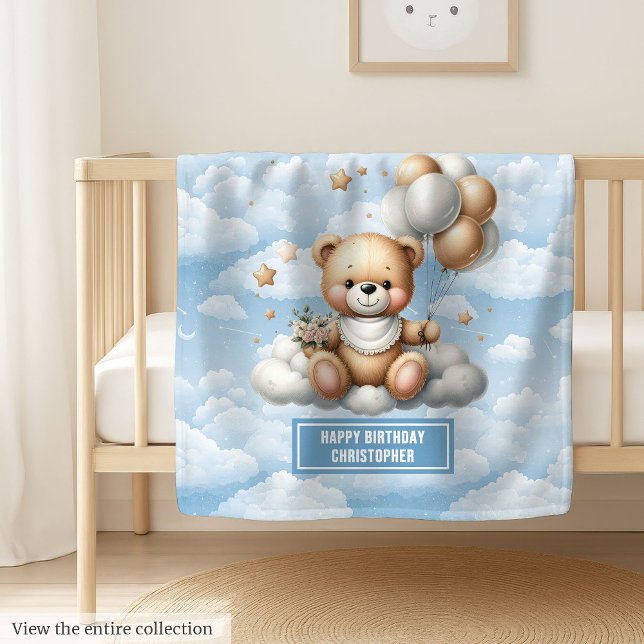 Blue and gold teddy blanket for baby’s birthday (Blue and gold teddy blanket for baby’s birthday)