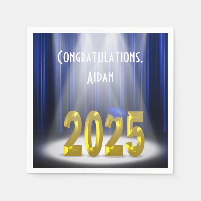 Blue and Gold Text 2025 Graduation Stage  Napkin (Front)