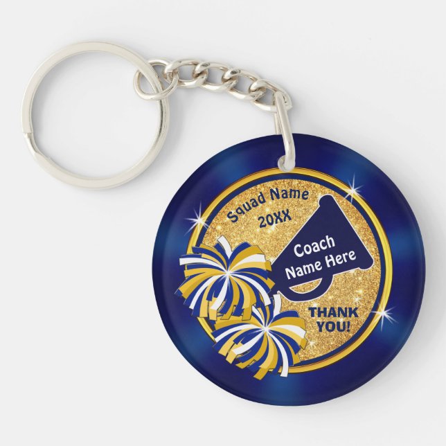 Blue and Gold, Thank You Gift for Cheer Coach Keychain (Front)
