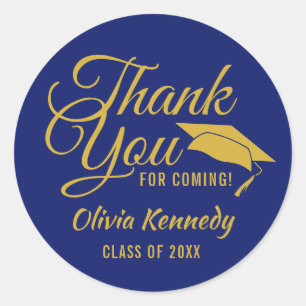Blue And Gold Thank You Graduation Party Favour Classic Round Sticker