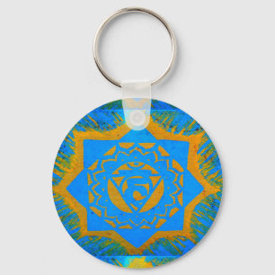 blue and gold tibetan design keychain