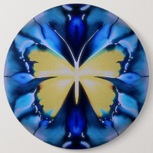 Blue and Gold Tie Dye Butterfly Button