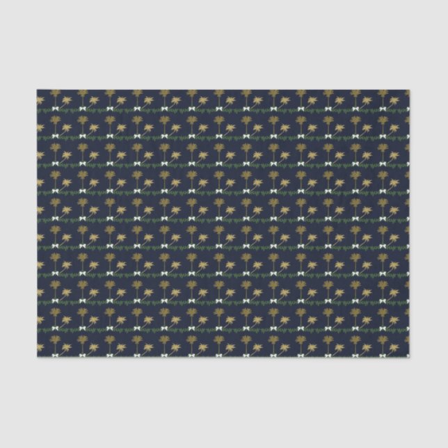 Blue and Gold Tropical Christmas with Palm Trees Tissue Paper (Front)