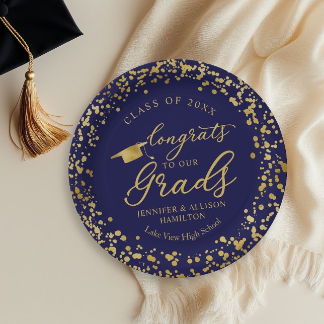 Blue and Gold Twins Double Graduation Paper Plate (Creator Uploaded)