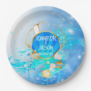 Blue and Gold Under the Sea Theme Paper Plate