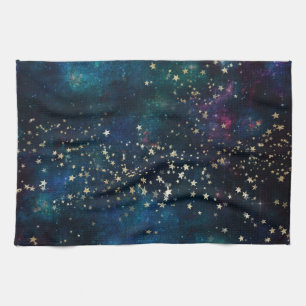 Blue and Gold Under the Stars Night Sky Kitchen Towel