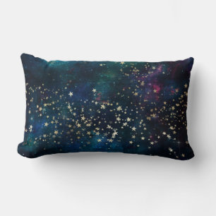 Blue and Gold Under the Stars Night Sky Lumbar Pillow