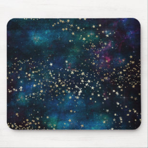 Blue and Gold Under the Stars Night Sky Mouse Pad