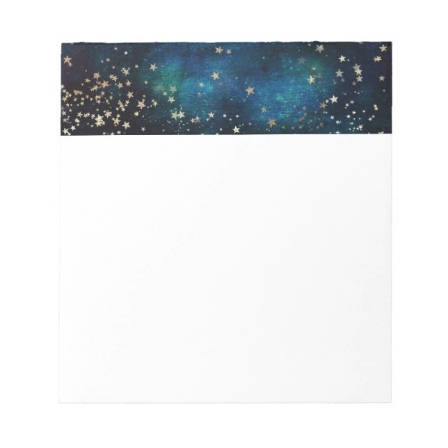 Blue and Gold Under the Stars Night Sky Notepad (Front)