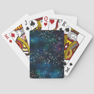 Blue and Gold Under the Stars Night Sky Playing Cards