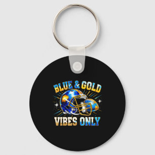 Blue And Gold Vibes Only Football Fan Gift  Keychain