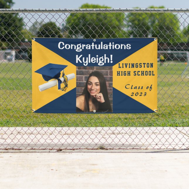 Blue and Gold Vinyl Graduation Photo Banner (Insitu)