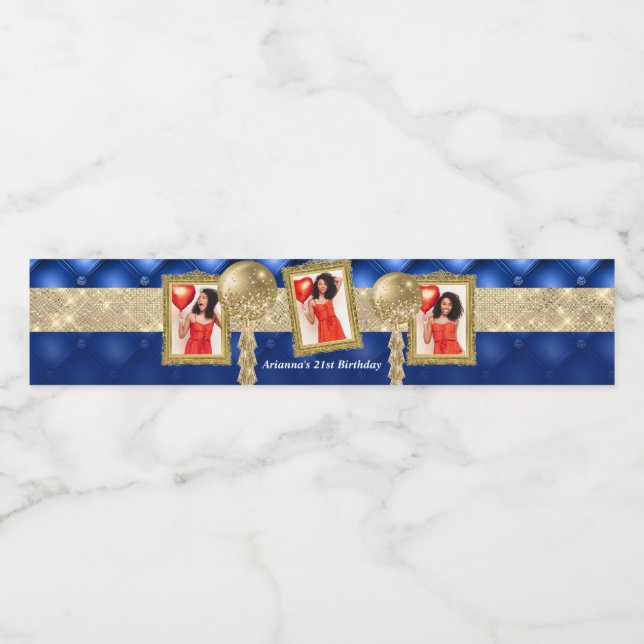 Blue and Gold Water Label with Pictures (Single Label)