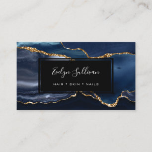 blue and gold watercolor agate business card