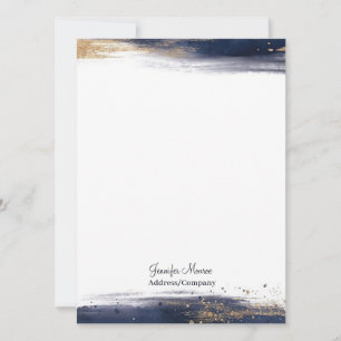 Blue and gold watercolor brushstrokes personalized card