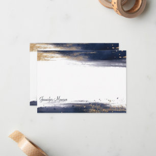 Blue and gold watercolor brushstrokes personalized card