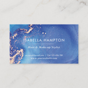 Blue and gold watercolor ink business card