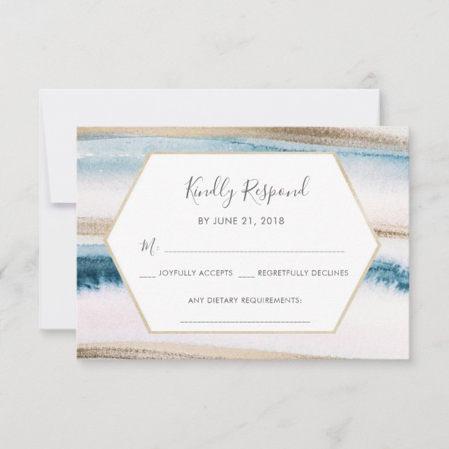 Blue and Gold Watercolor RSVP cards (Front)