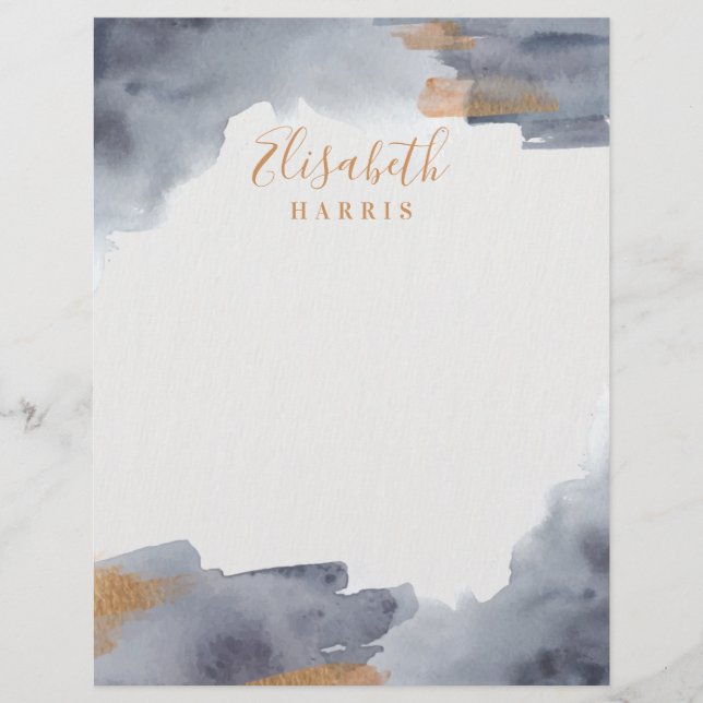 Blue and Gold Watercolor Swash Letterhead (Front)