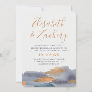 Blue and Gold Watercolor Swash Wedding Invitation