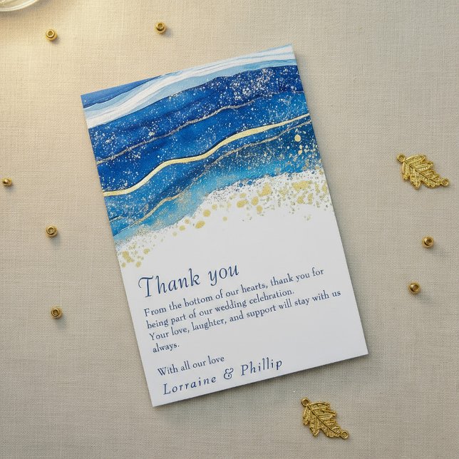 Blue and Gold Watercolor Wedding Thank You card (Blue and Gold Watercolor Wedding Thank You card.)