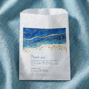 Blue and Gold Watercolor Wedding Thank You card Favour Bag