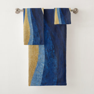 Blue and Gold Waves Bath Towel Set