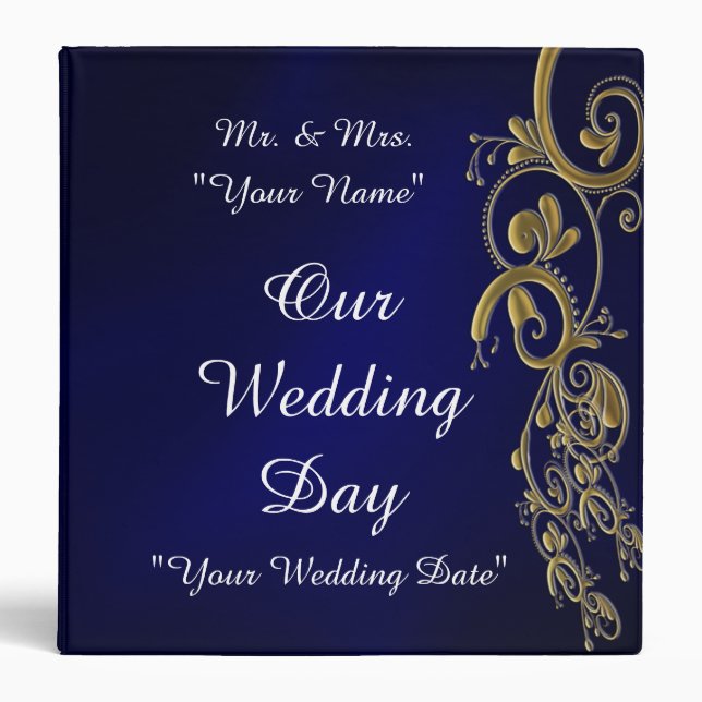 Blue and Gold Wedding Photo Album Binder (Front)