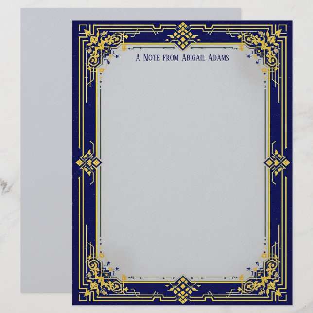 Blue and Gold with Blue Center Stationery Paper (Front/Back)