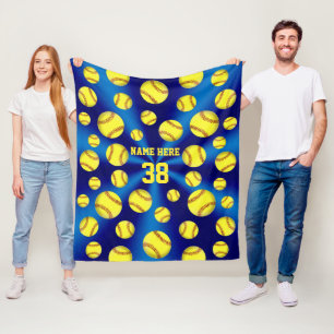 Blue and Gold Yellow Personalized Softball Blanket
