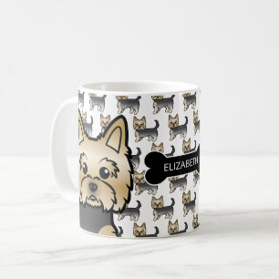 Blue And Gold Yorkie With Dog Bone & Name Coffee Mug