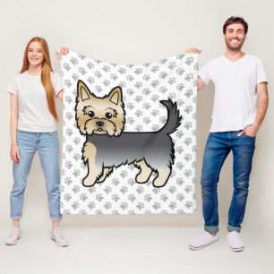 Blue And Gold Yorkshire Terrier Cartoon Dog & Paws Fleece Blanket