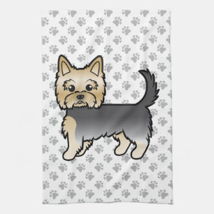 Blue And Gold Yorkshire Terrier Cartoon Dog & Paws Kitchen Towel