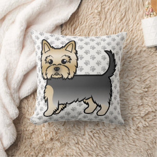 Blue And Gold Yorkshire Terrier Cartoon Dog & Paws Throw Pillow