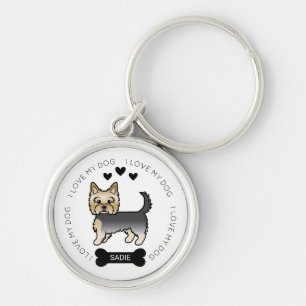 Blue And Gold Yorkshire Terrier Dog Love & Name Keychain