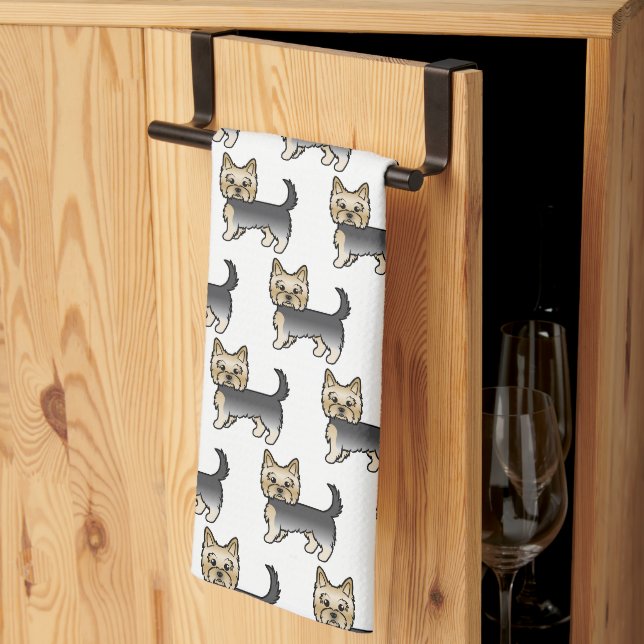 Blue And Gold Yorkshire Terrier Dog Pattern Kitchen Towel (Thirds Fold)
