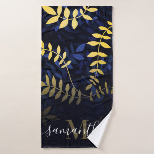 Blue and Golde Leaves Bath Towel Set