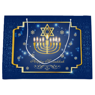 Blue and Golden Decorative Hanukkah Large Gift Bag