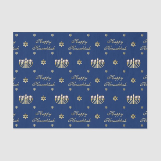 Blue and Golden Happy Hanukkah Tissue Paper (Front)