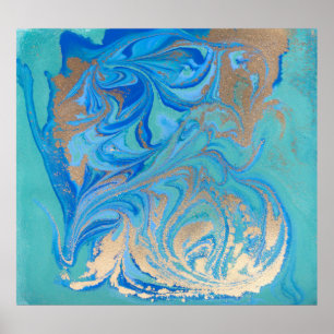 Blue and golden liquid texture poster
