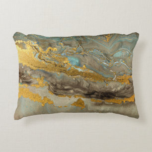 Blue and golden marble pattern accent pillow